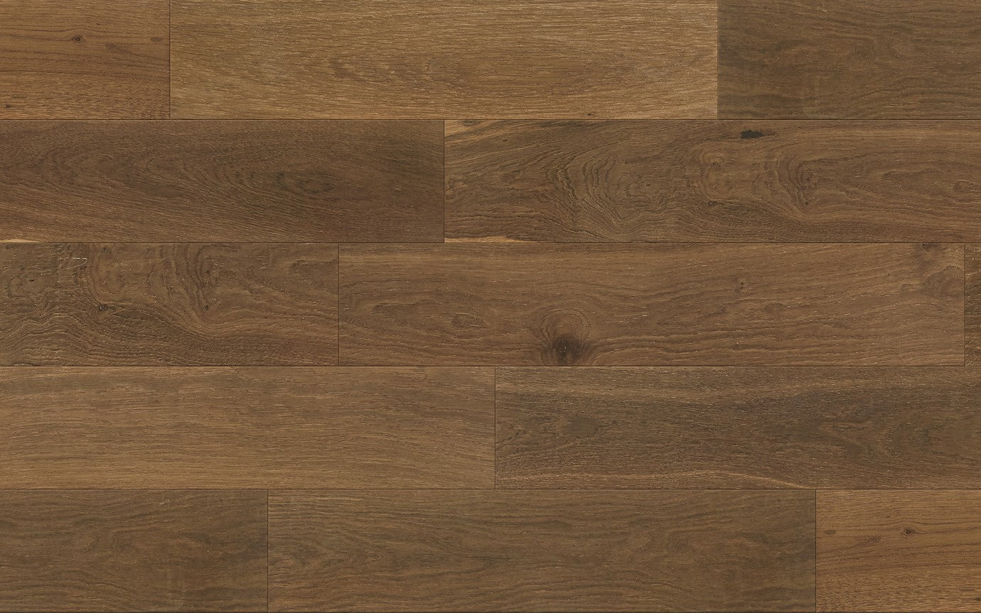 DM Artisan Home Collection engineered hardwood in Pulpis Brown, European Oak, 5 wide, 24 length, UV cured finish.