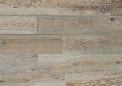 DM Coastal Modern Craftsman engineered hardwood flooring in Bayport, European Oak, 1/2 x 6 to 75, with wire brushed finish.