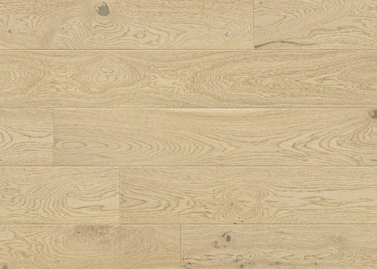 DM Modern Farmhouse engineered hardwood in Magnolia, European Oak, wire brushed finish, ideal for stylish flooring upgrades.