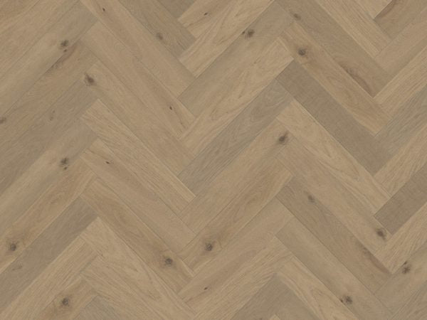 Duchateau Terra Collection Herringbone engineered hardwood in Savanna, European Oak, 5/8” x 5 x 24”, with UV lacquer finish.