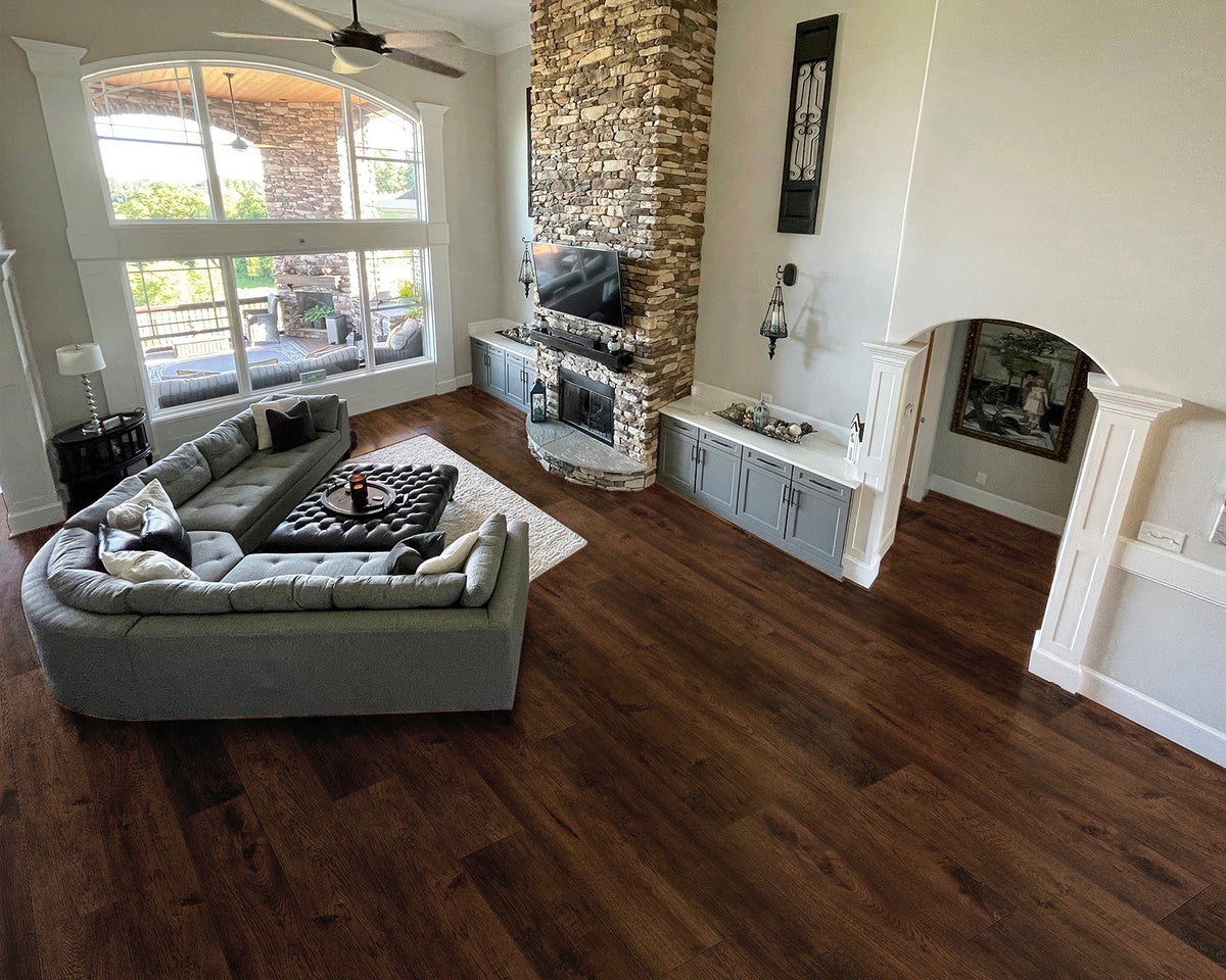 LW Flooring Riverstone Garnet Bay luxury vinyl plank, room scene.