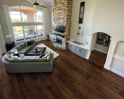 LW Flooring Riverstone Garnet Bay luxury vinyl plank, room scene.