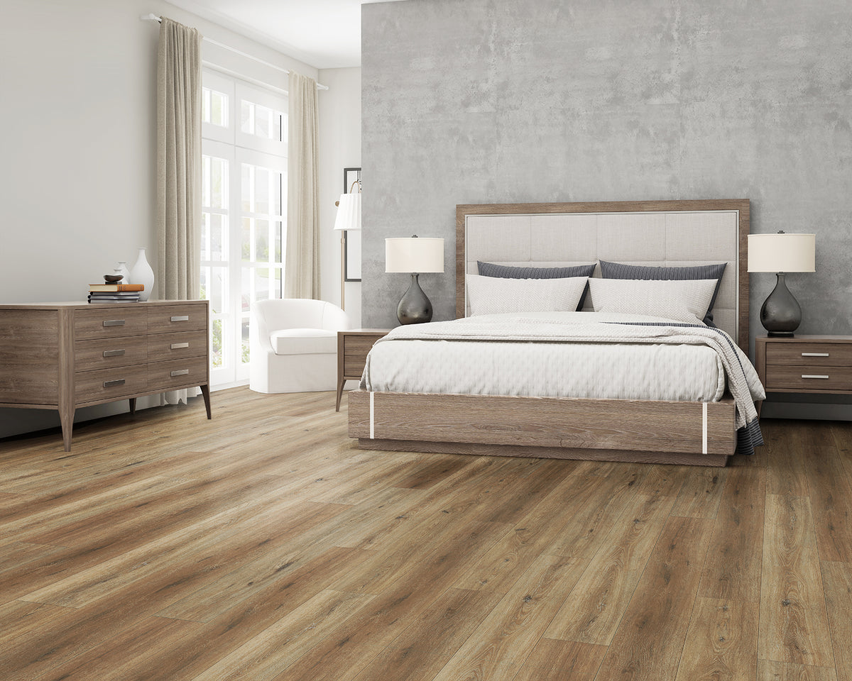 LW Flooring Riverstone Peridot Drift luxury vinyl plank, room scene.