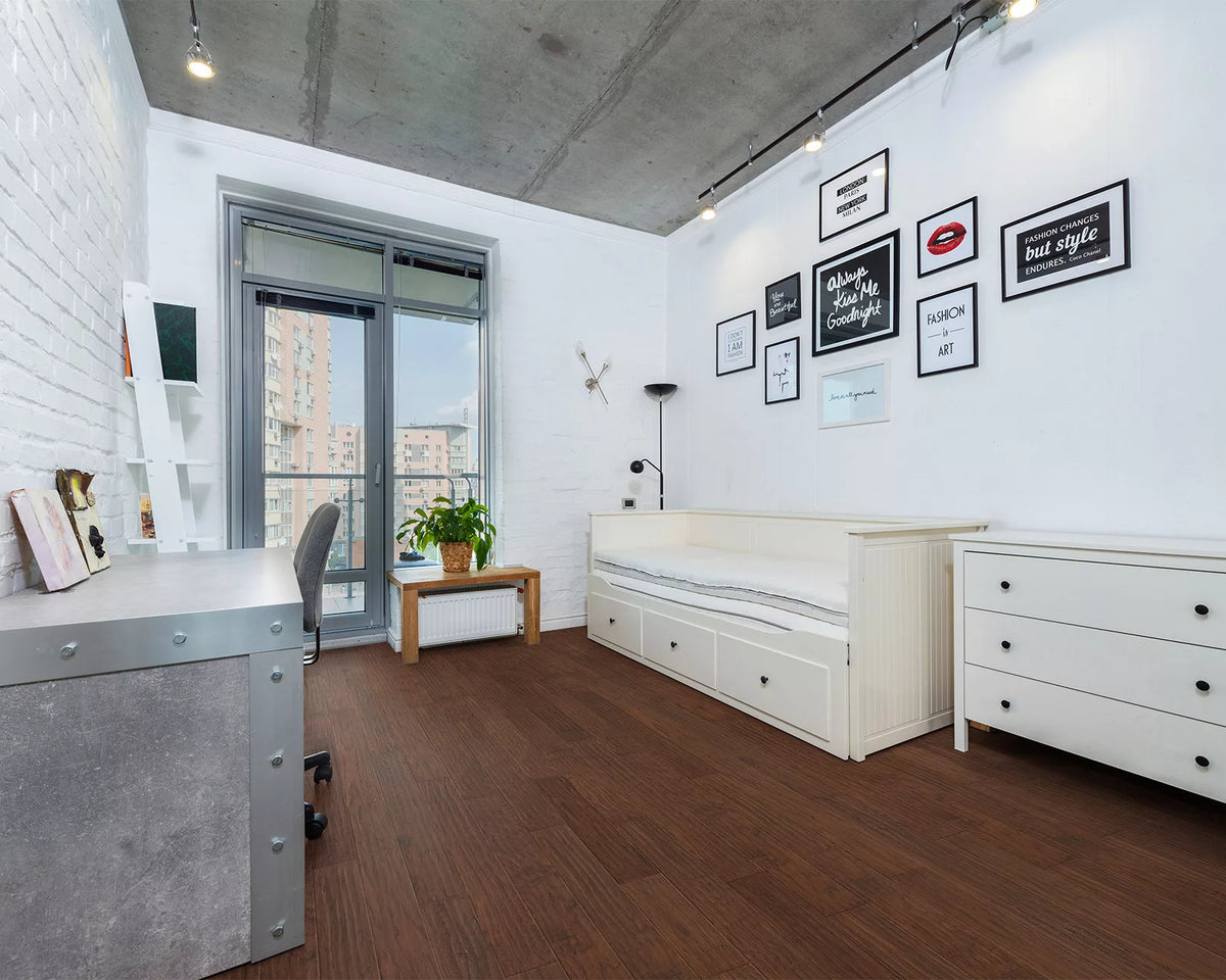 LW Flooring Traditions Bronze engineered hardwood, room scene.