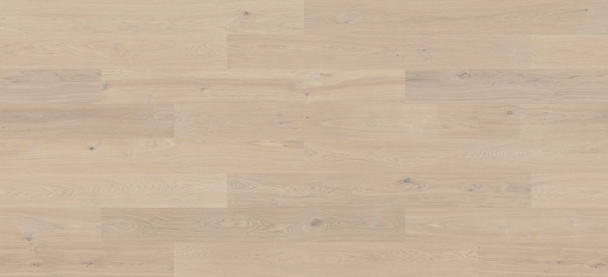 Powder White Oak engineered hardwood from Woodura Bjelin's Baltic Collection, featuring a character grade and Uniclic® locking.
